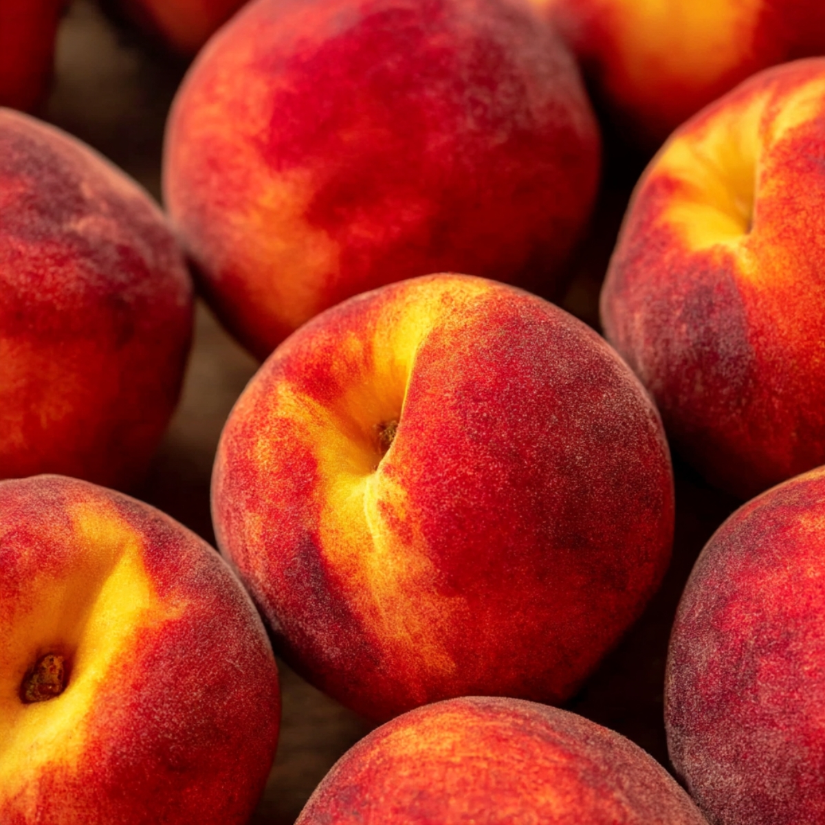 A close-up of ripe peaches, perfect for making homemade peach juice, showcasing their vibrant colors and natural texture.