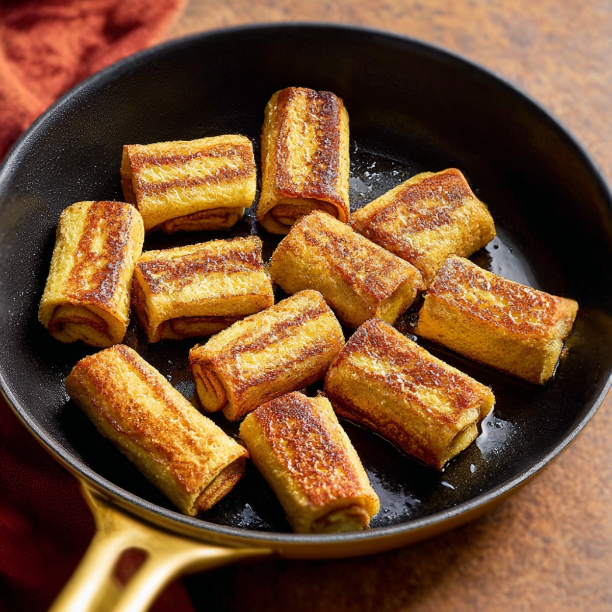 Pan-fried Sausage French Toast rolls with a golden crispy exterior