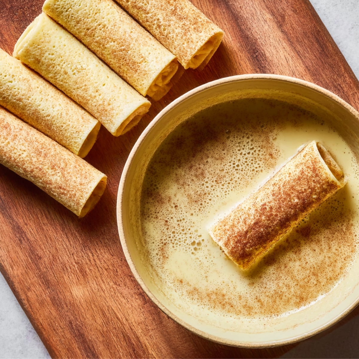 Delicious Sausage French Toast Roll-Ups dipped in a cinnamon egg mixture, perfect for a savory breakfast treat